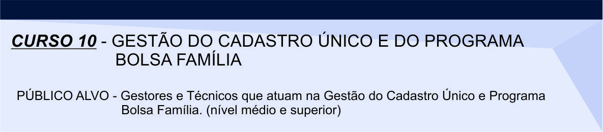 Curso 10 - Gestão do cadastro único e do programa bolsa família